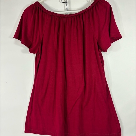 Cranberry Red. Short Sleeve Top with Braided Scoop Neckline L 12-14 - Picture 2 of 3